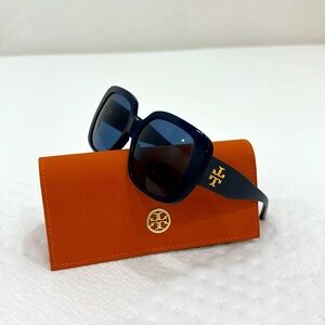 Tory Burch Dark Blue Sunglasses with Burnt Orange Case